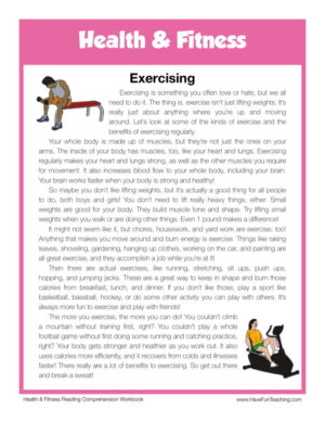 Exercising Health and Fitness Reading Comprehension Worksheet