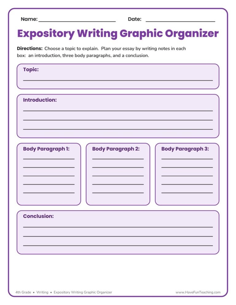 Expository Writing Graphic Organizer Worksheet