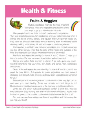 Fruits and Veggies Health and Fitness Reading Comprehension Worksheet