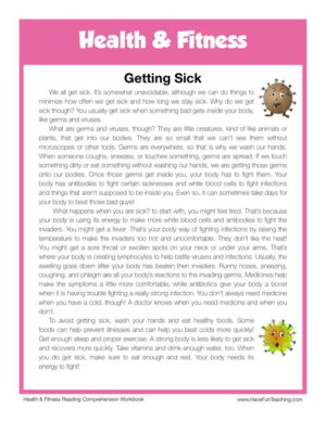 Getting Sick Health and Fitness Reading Comprehension Worksheet