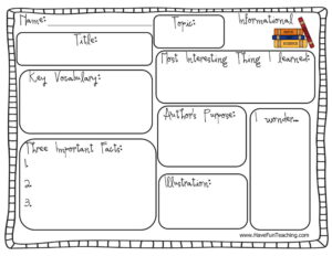 Informational Text Graphic Organizer Worksheet