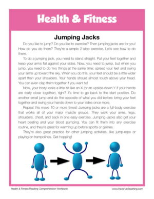 Jumping Jacks Health and Fitness Reading Comprehension Worksheet
