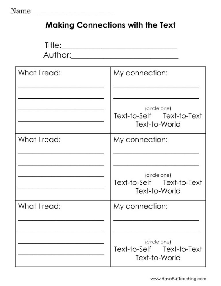 Making Connections with the Text Graphic Organizer Worksheet