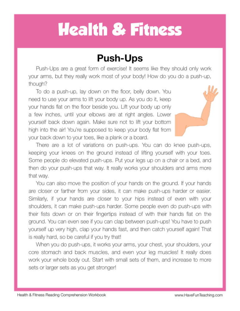 Push Ups Health and Fitness Reading Comprehension Worksheet
