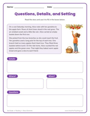 3rd grade story elements graphic organizer for questions, details and setting