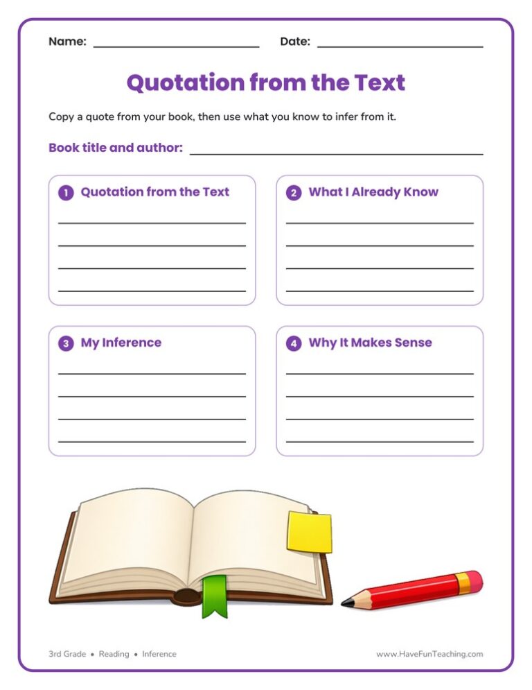 Quotation from the Text Graphic Organizer Worksheet