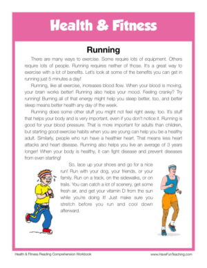 Running Health and Fitness Reading Comprehension Worksheet