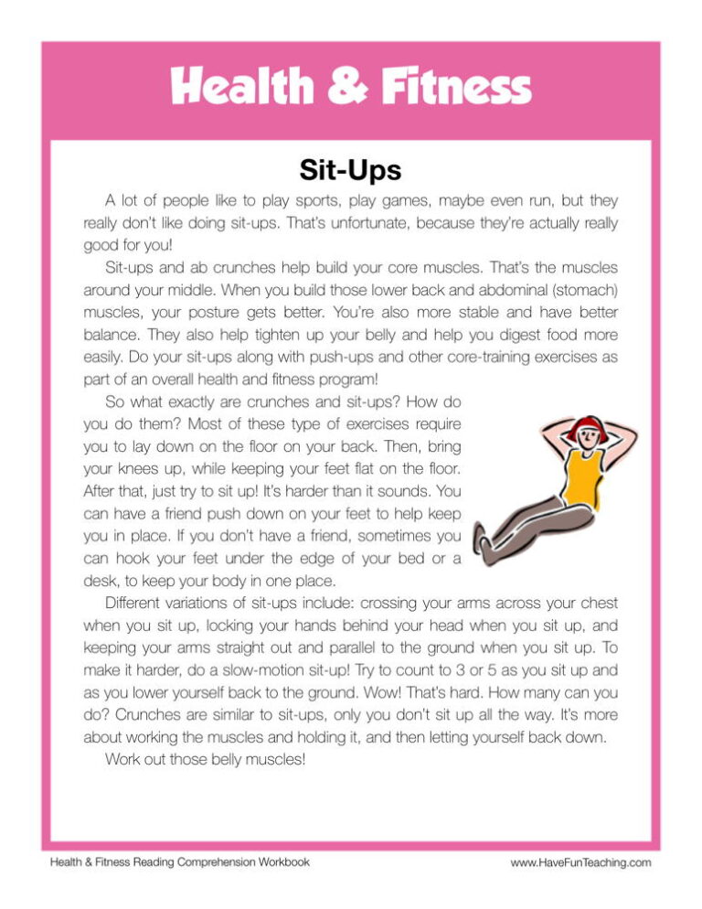 Sit Ups Health and Fitness Reading Comprehension Worksheet