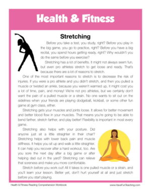 Stretching Health and Fitness Reading Comprehension Worksheet