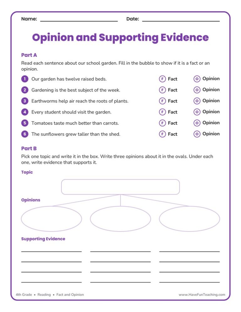 Topic Opinion and Supporting Evidence Mind Map Worksheet