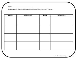 Word and Definition Worksheet