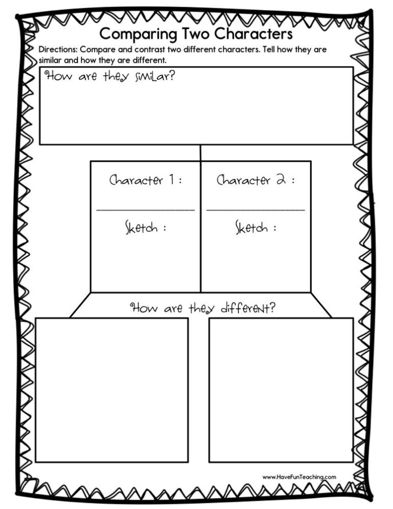 Comparing Two Characters Worksheet