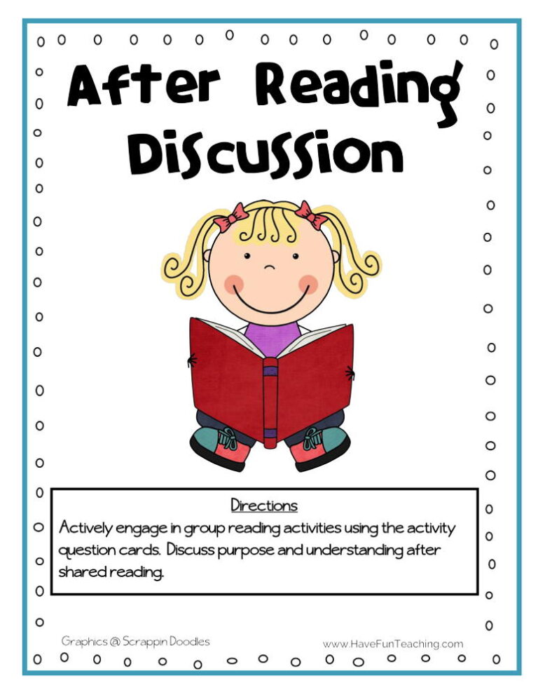 After Reading Discussion Cards Activity