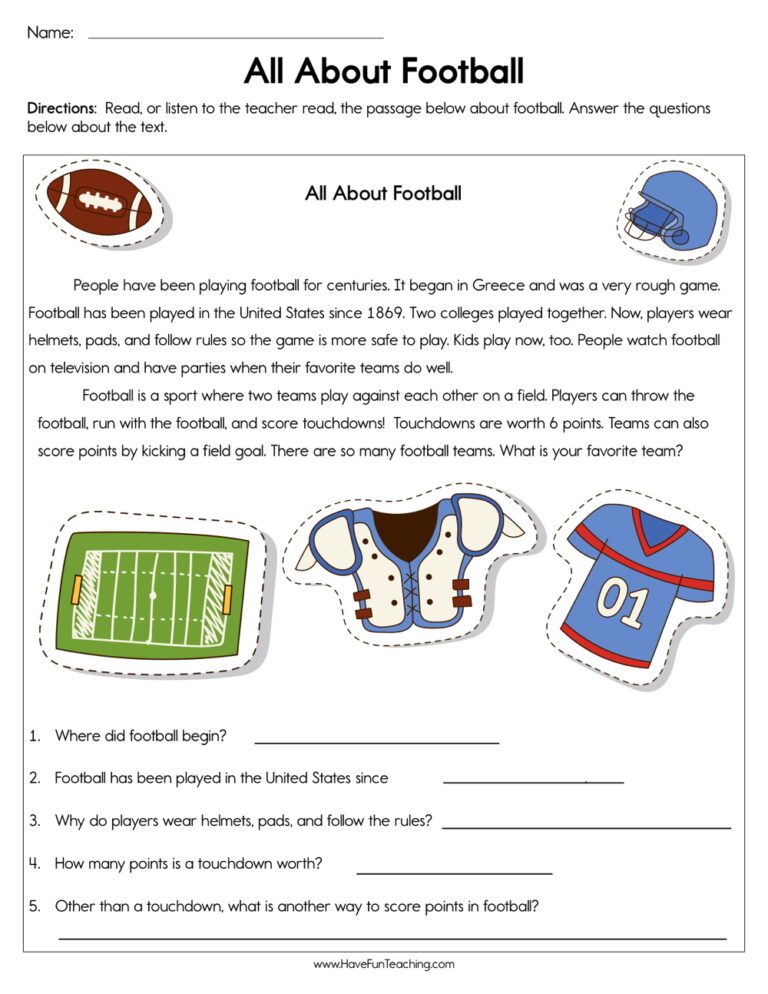 All About Football Worksheet - Have Fun Teaching