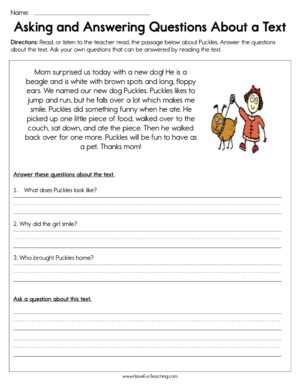 Asking and Answering Questions about a Text Worksheet