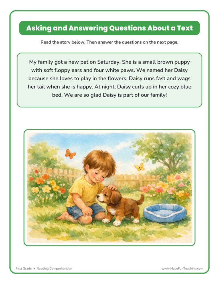 Asking and Answering Questions about a Text Worksheet