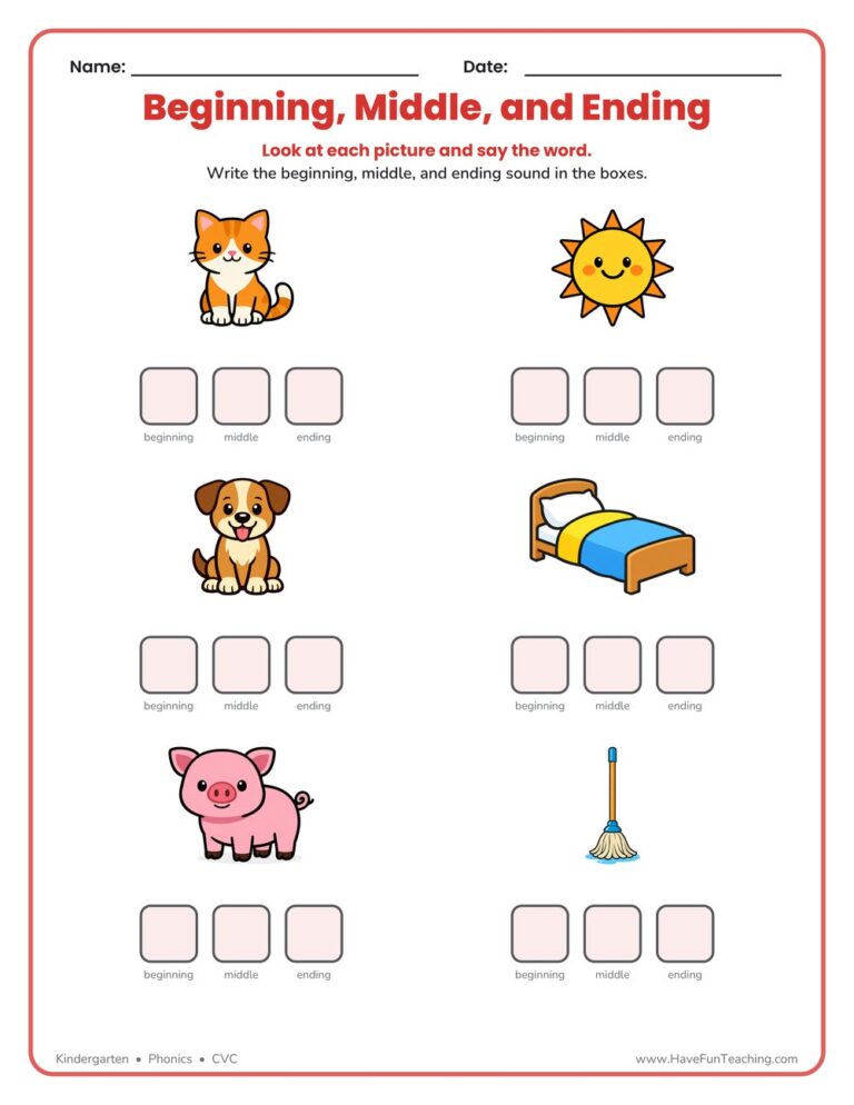 Beginning, Middle, and Ending Sounds Worksheet