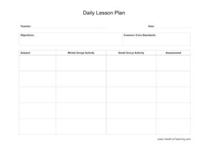 Common Core Daily Lesson Plan Template