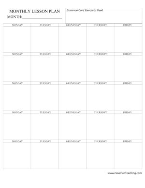 Common Core Monthly Lesson Plan Template