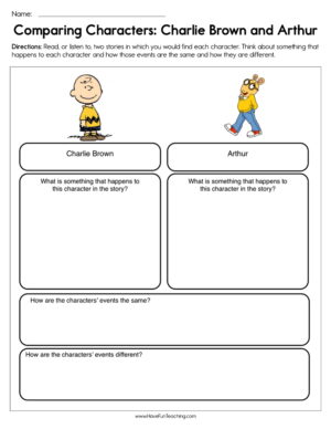 Compare and Contrast Characters Charlie Brown and Arthur Worksheet