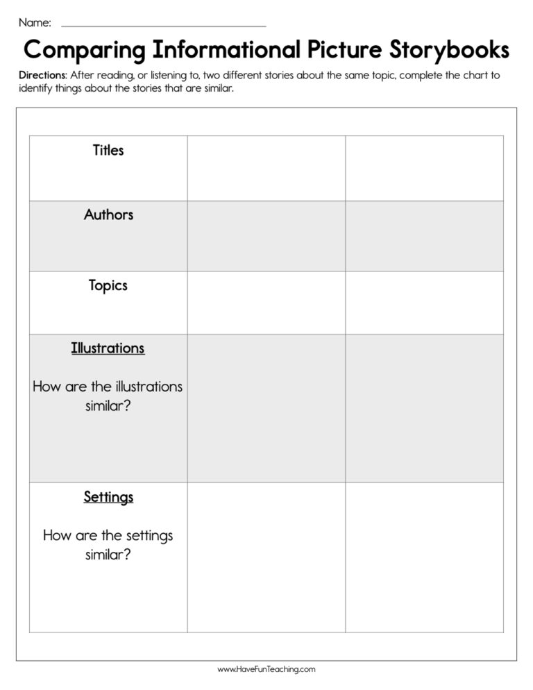 Comparing Informational Picture Storybooks Worksheet