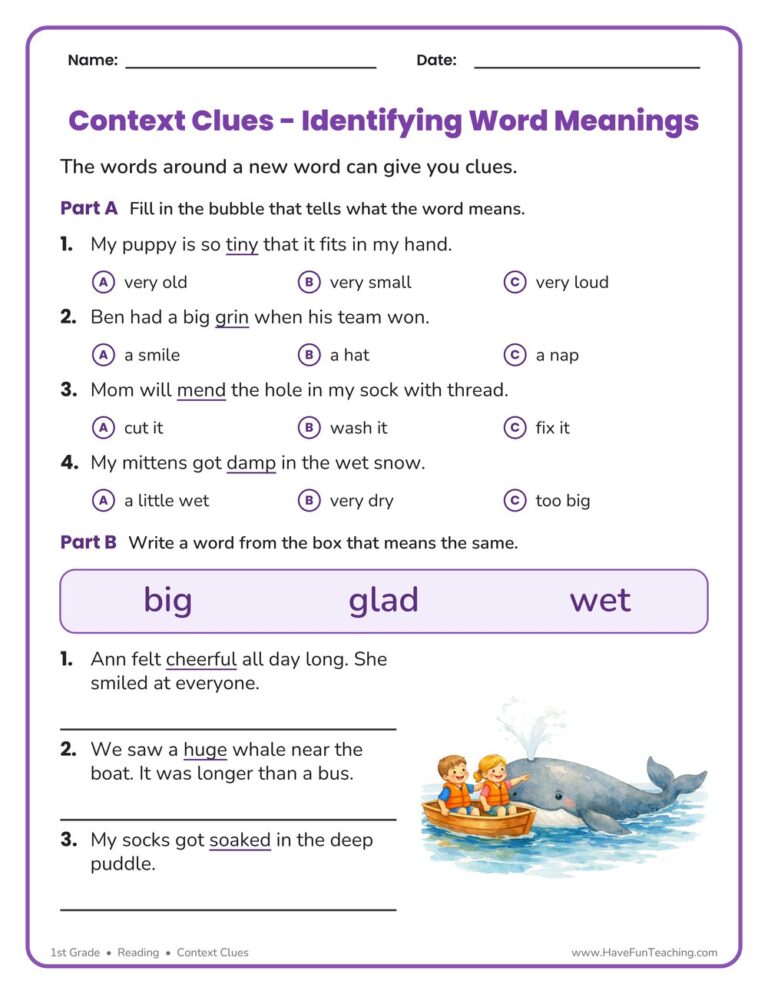 Context Clues Identifying Word Meaning Worksheet