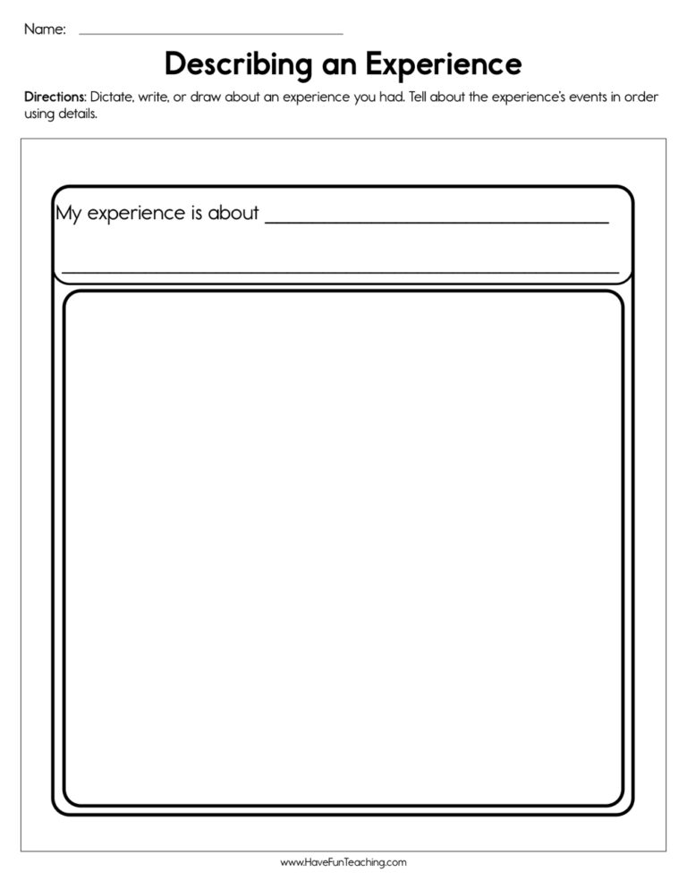 Describing An Experience Worksheet