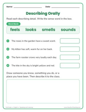 2nd grade describing orally worksheet