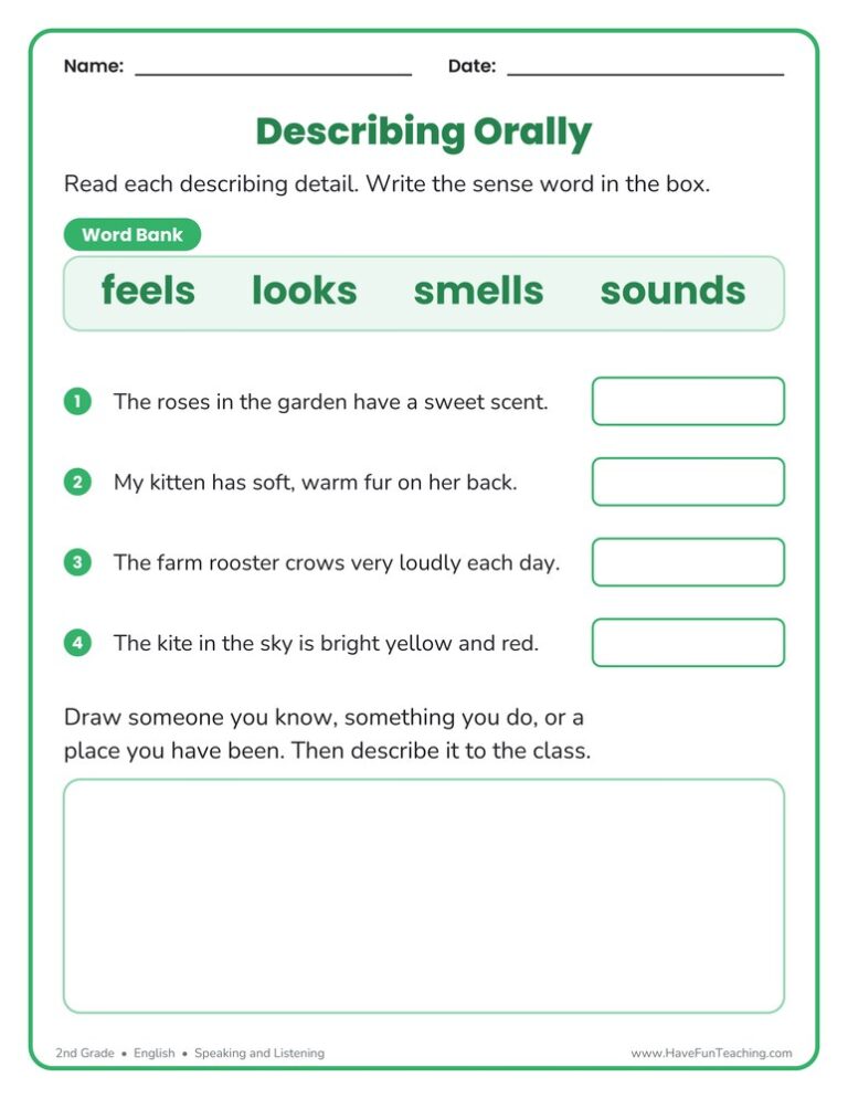 Describing Orally Worksheet