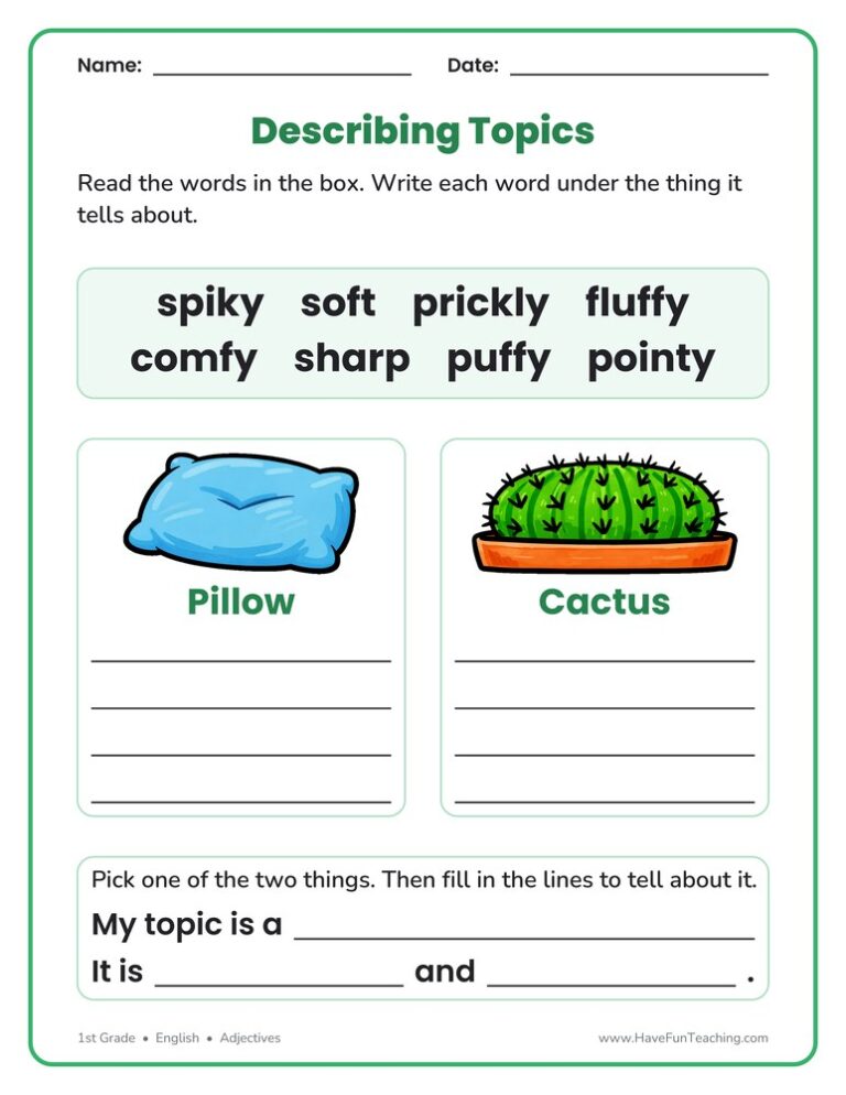 Describing Topics Worksheet