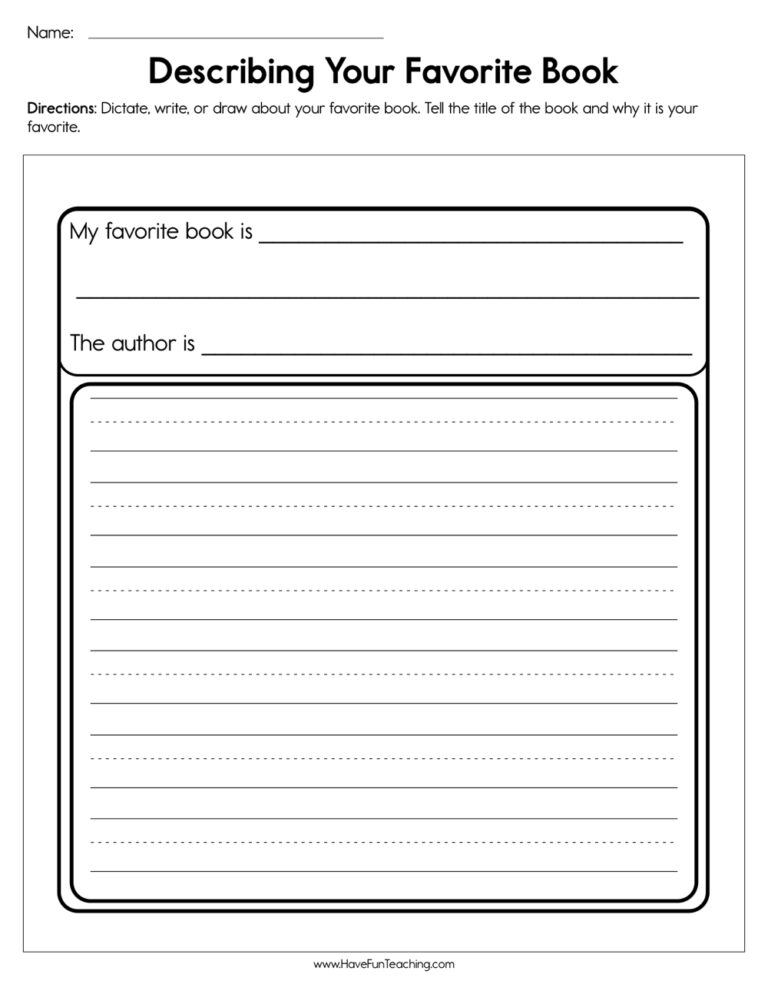 Describing Your Favorite Book Worksheet