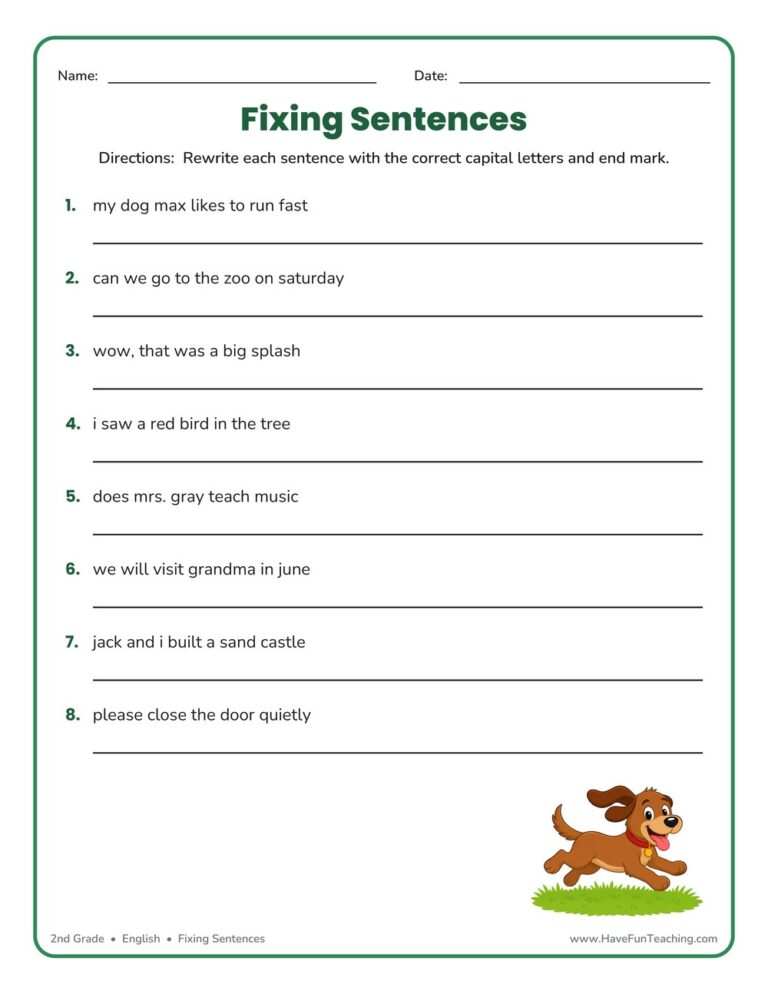 Fixing Sentences Worksheet
