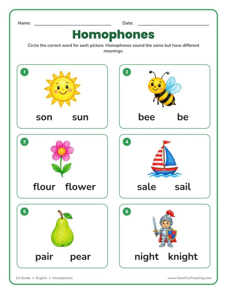 Homophones Worksheet