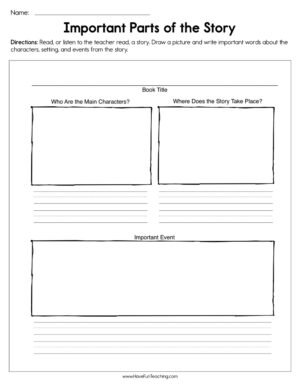 Important Parts of the Story Worksheet