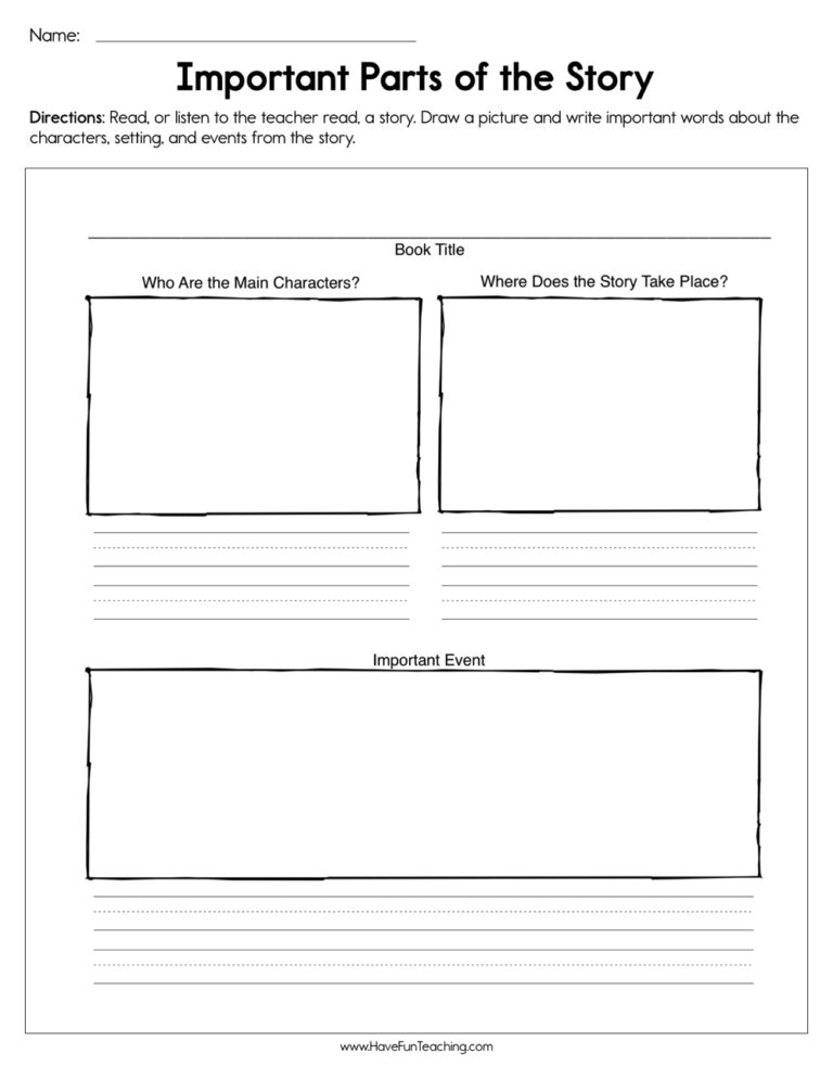 Important Parts of the Story Worksheet