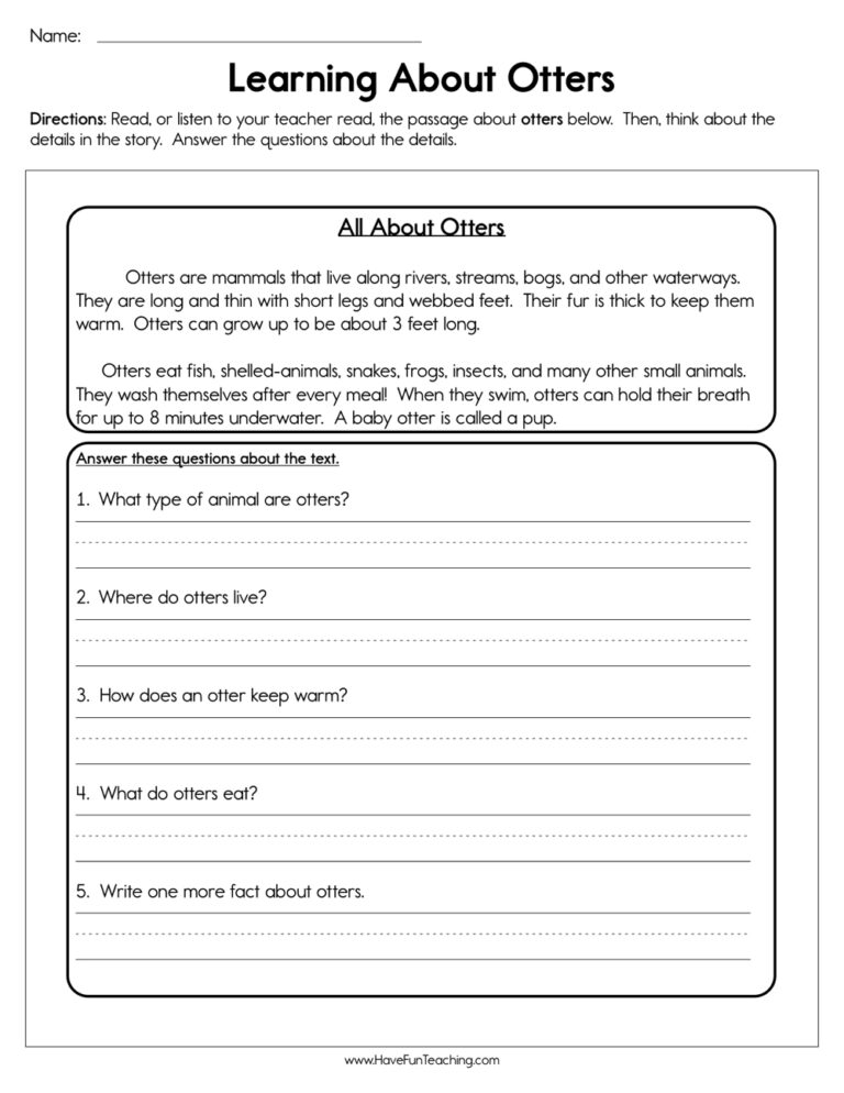 Learning about Otters Worksheet