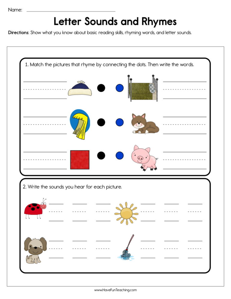 Letter Sounds and Rhymes Worksheet