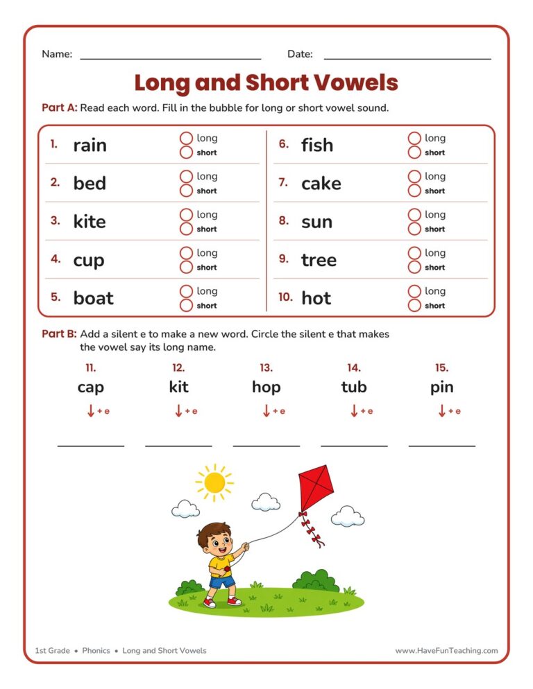Long and Short Vowels Worksheet
