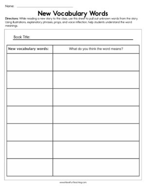 New Vocabulary Words Worksheet