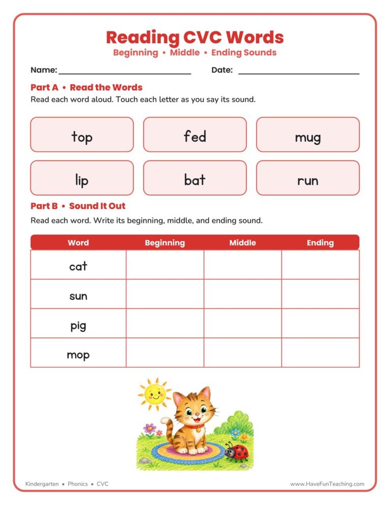 Reading CVC Words Worksheet