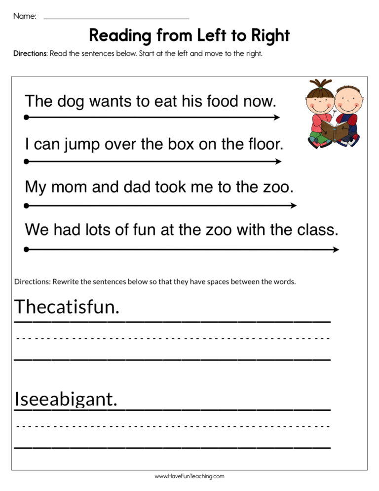 Reading from Left to Right Worksheet