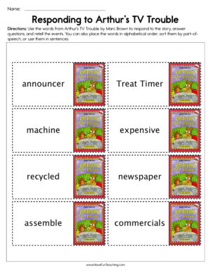 Respond to Arthur's TV Trouble Worksheet