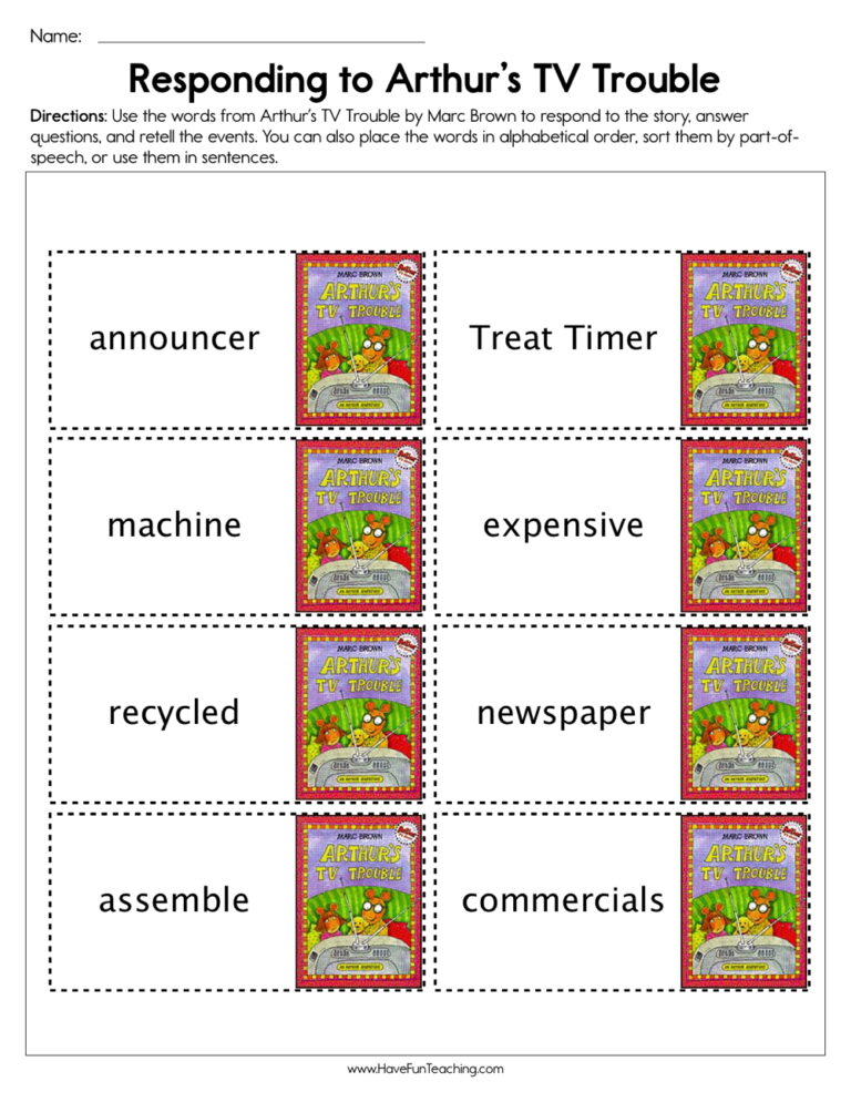 Respond to Arthur's TV Trouble Worksheet