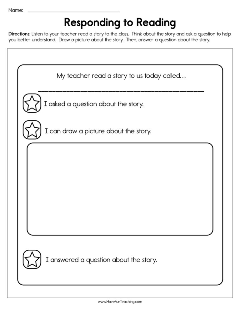 Responding to Reading Worksheet