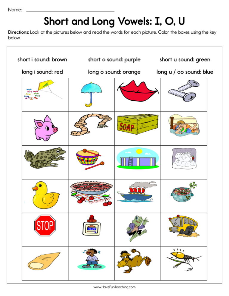 Short and Long Vowels I O U Worksheet