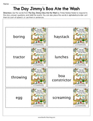 The Day Jimmy's Boa Ate The Wash Worksheet