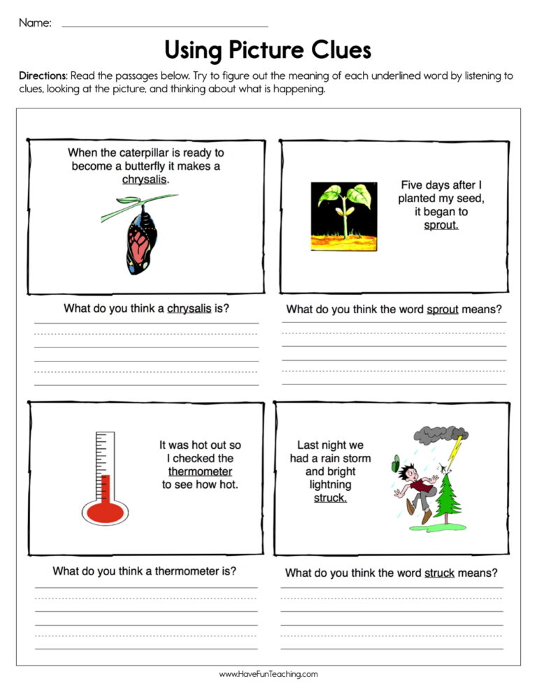 Using Picture Clues Worksheet