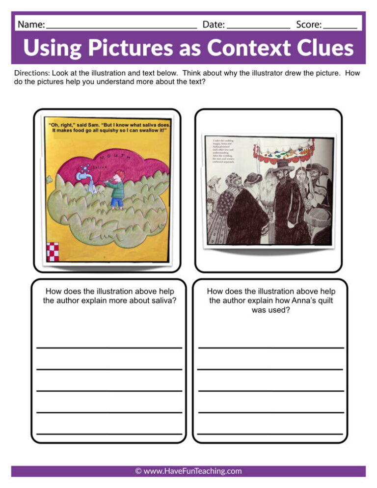 Using Pictures as Context Clues Worksheet