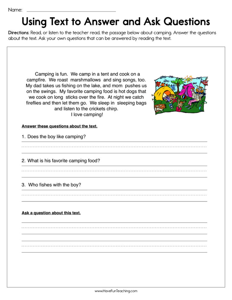 Using Text to Answer and Ask Questions Worksheet