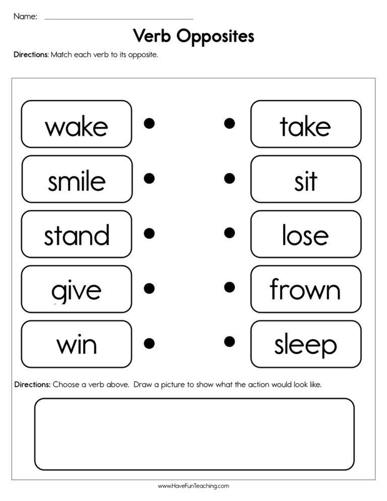 Verb Opposites Worksheet
